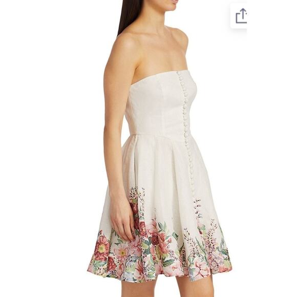 $695 Zimmermann Linen White Bellitude Strapless Shirred Floral-print Min… - Picture 5 of 16